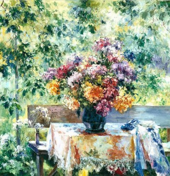 Garden Painting - Summer Afternoon in Flowers Trees Garden
